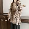 Plus Size Women Spring Autumn Long Sleeve T-shirts Vintage Striped Loose Casual Tops Oversized Crew Neck Tshirts