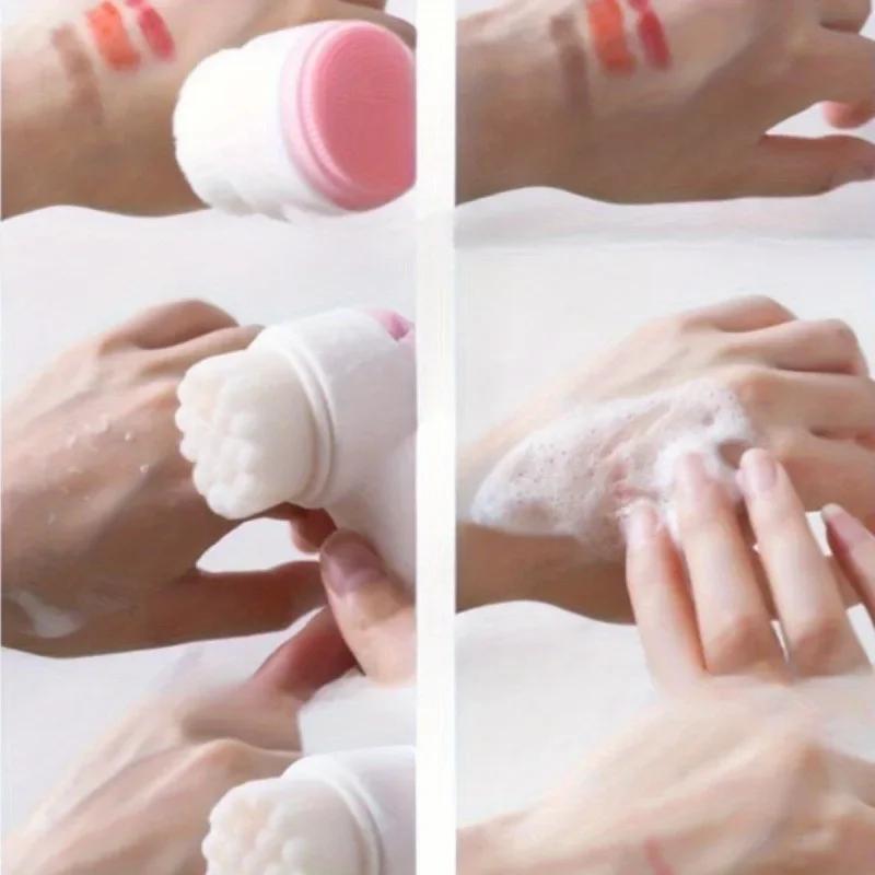 1Pc Double-sided Silicone and Soft Bristle Face Wash Brush Facial Exfoliation Pores Deep Cleaning Brush