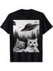 NEW BEST TO BUY Print Women Short Sleeve Funny Duo Cats Selfie with UFOs Cat Lover Gift T-Shirt Kawaii Clothes
