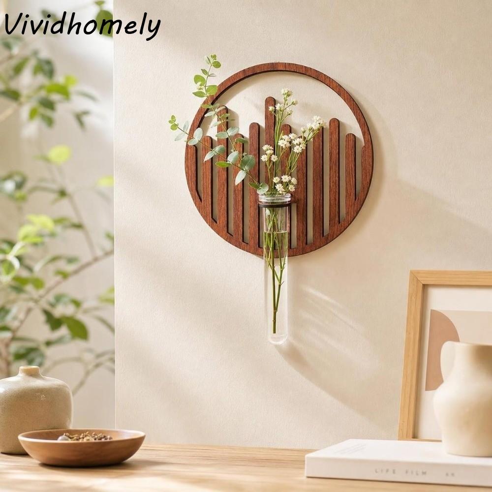 Wooden Hydroponic Planter Shelf Home Ornaments Retro Wall Mounted Planter Geometric Leaf Shape Flower Pot Home Decor