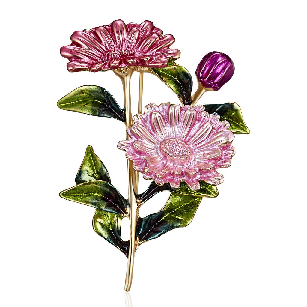 1pc Women's Elegant Romantic Brooch Purple Leaf Flower Design Alloy Crystal Plant Brooch Party Birthday Jewelry Accessory