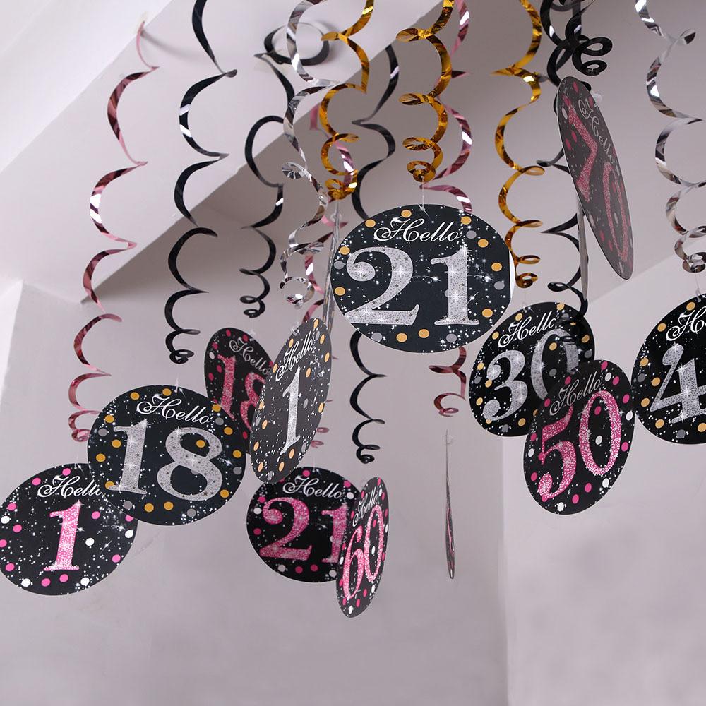 Hanging Spiral Elegant Decorations For Birthday Anniversaries And Celebrations In Black Fuchsia And