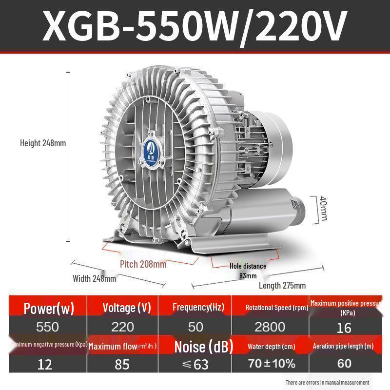 Industrial High-Pressure Vortex Fan Blower Air Pump for Fish Pond Aeration, 220V, 380W