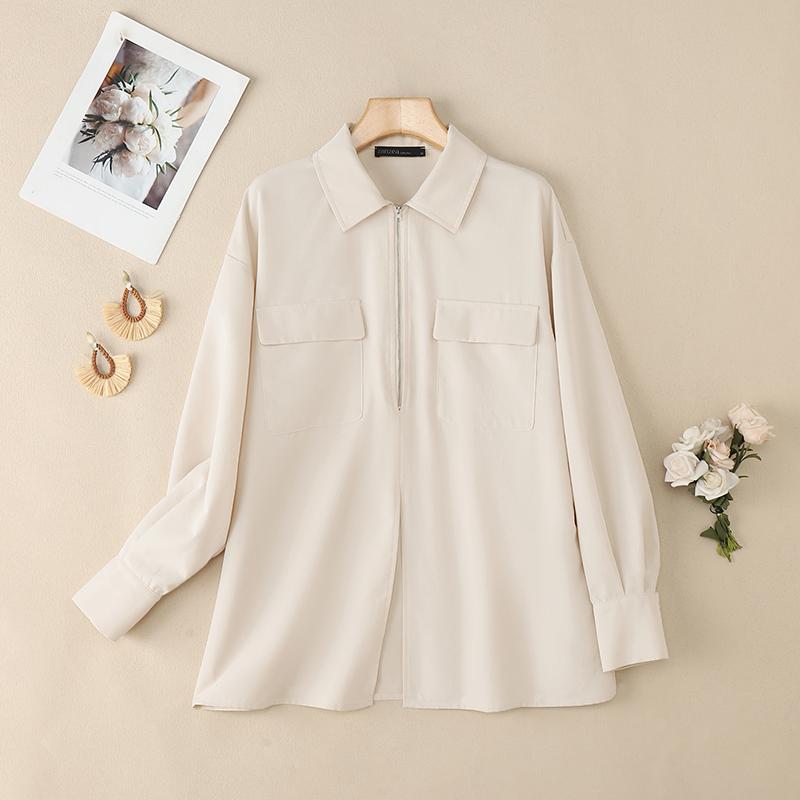 ZANZEA Women Turn Down Collar Loose Casual Long Sleeve Zipper Blouse