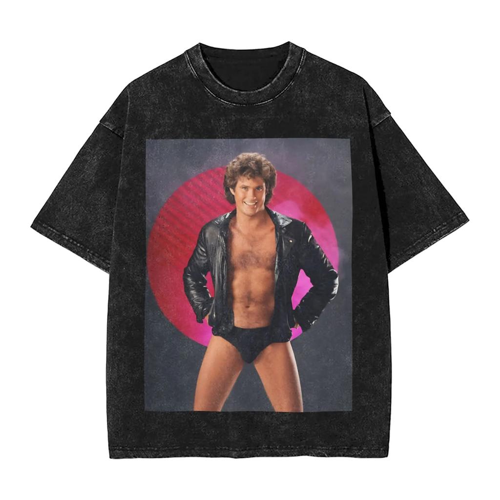 David Hasselhoff Funny Graphic Print TShirt Retro Washed Cotton Women Men Summer Harajuku Fashion New Top Gothic Oversized Tees