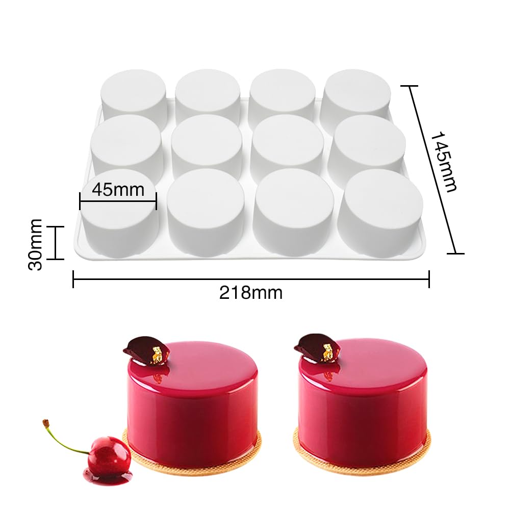 Silica Gel Mousse Cake Mold, Baker's Dessert Mousse DIY Chocolate Soap Candle Mold, 12-Cavity Cylindrical Sandwich Mold