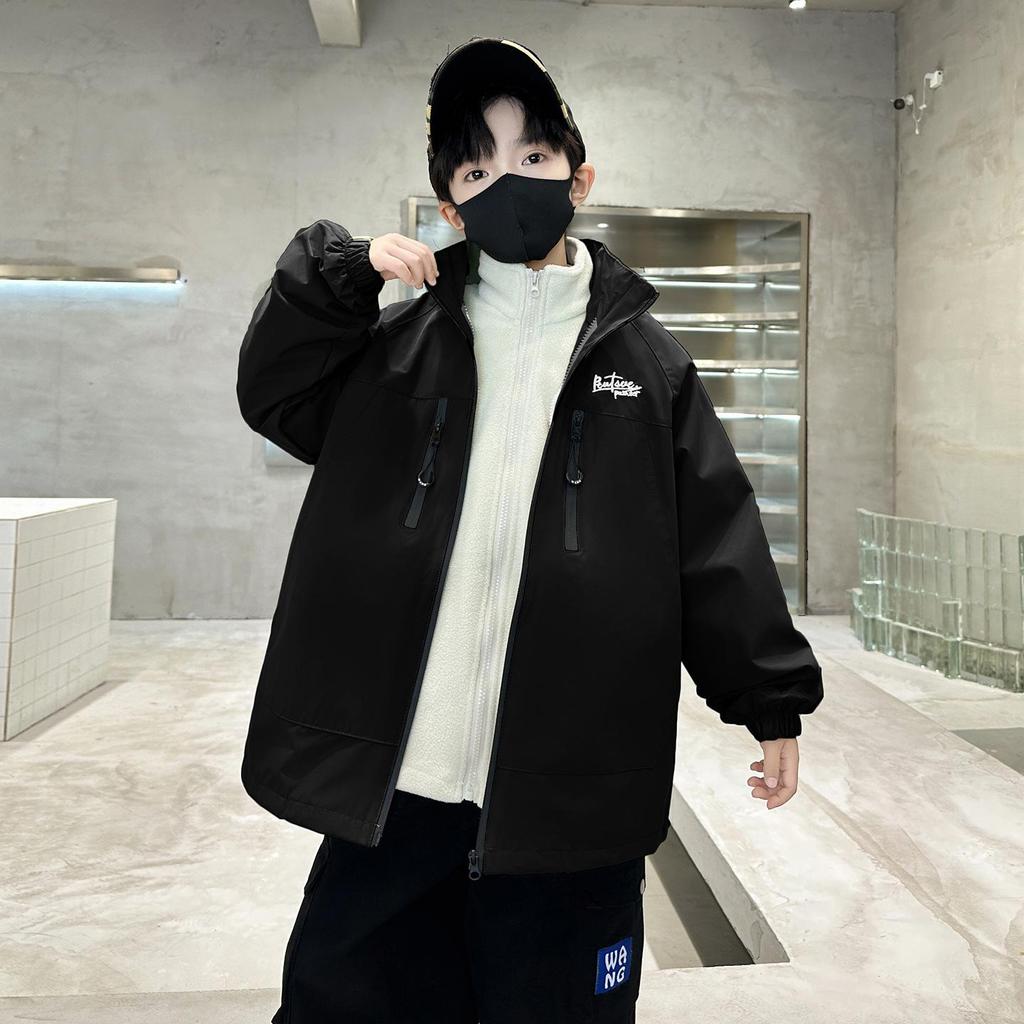 Boys' 3-in-1 Windbreaker Jacket - Fleece-Lined, Detachable for Spring, Autumn, Winter