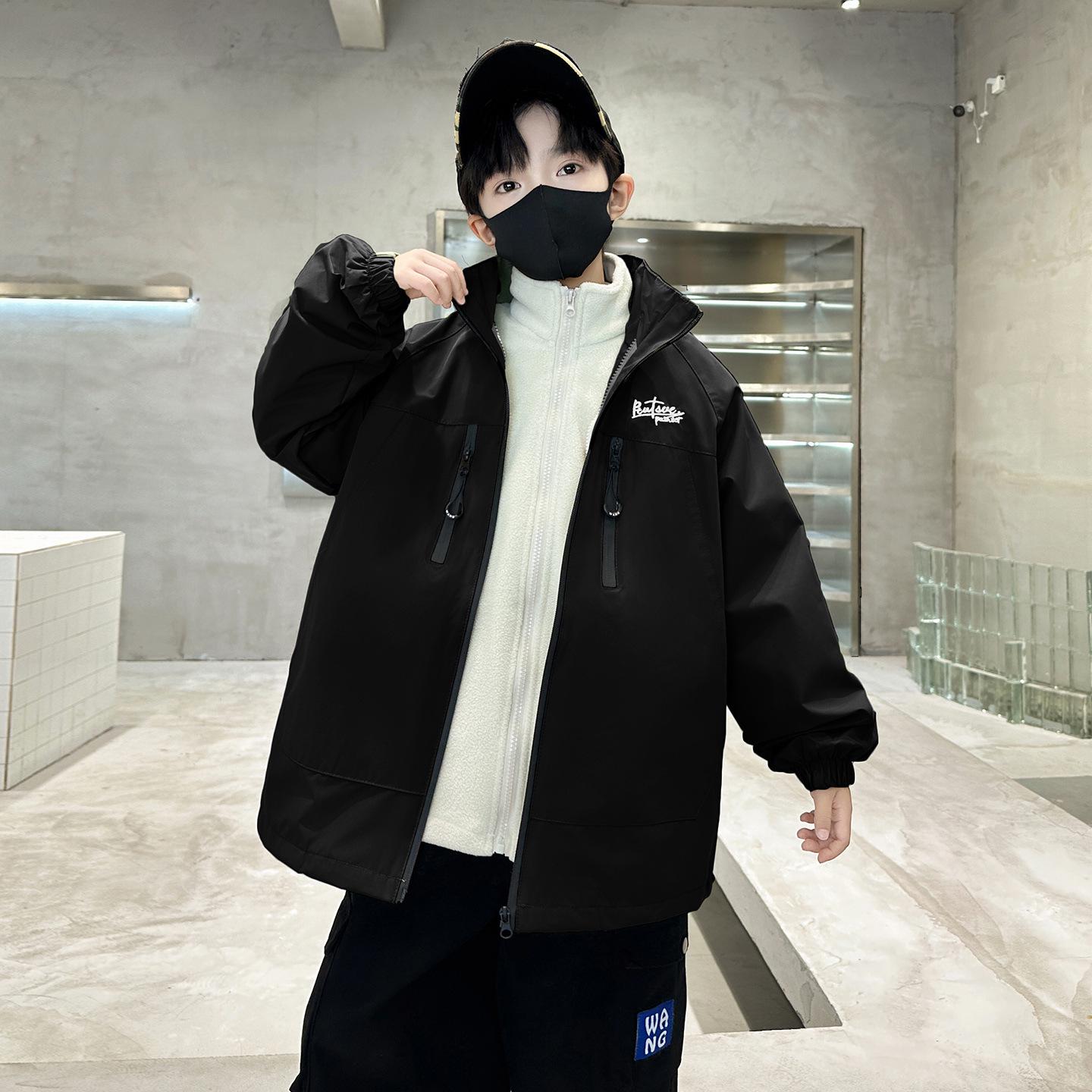 

Мужская куртка-ветровка 3-в-1 - на флисовой подкладке, съемная для весны, осени, зимы 150 чёрный