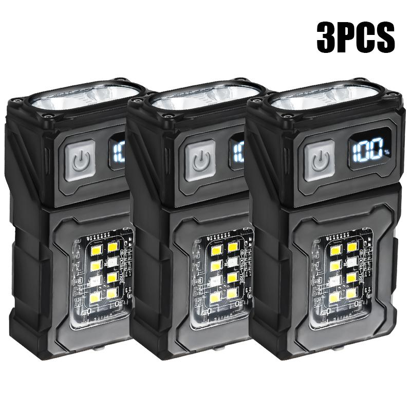 Multi-function Mini LED COB Flashlight Dual Light Source Super Bright Portable Torch Type-C Rechargable Camping Emergency Lamp