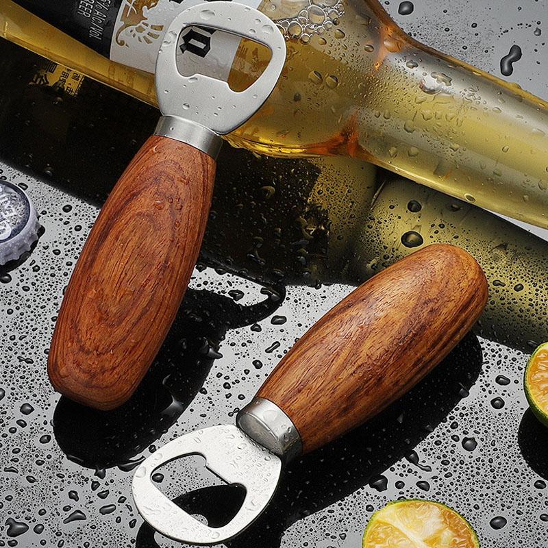 Personalized Beer Opener Beverage Bottle Opener Opener with Wooden Handle for Beer Lovers for Home Kitchen Bar Restaurant