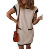 Damen Farbblock Kurzarm Pullover Tasche A-Linie T-Shirt Kleid