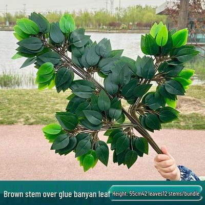 Folhas Artificiais de Figueira Verde para Decoração de Paisagismo e Adereços