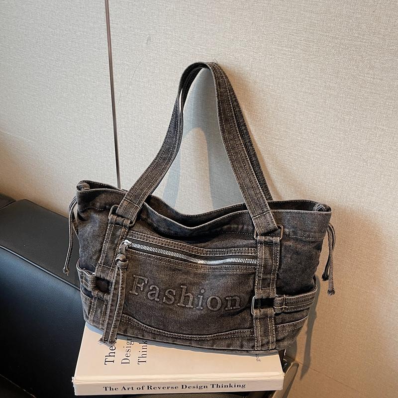 Large Capacity Commuter Tote Bag Women's Denim Shoulder Crossbody Bag
