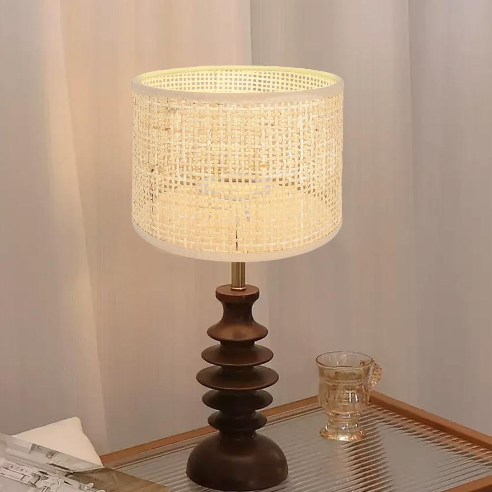 E27 Rattan Handgewebter Lampenschirm Vintage Hängelampenschirm Tischlampenschirm Dekoration Gewebter Lampenschirm Hotel Kamin Schreibtischdekoration