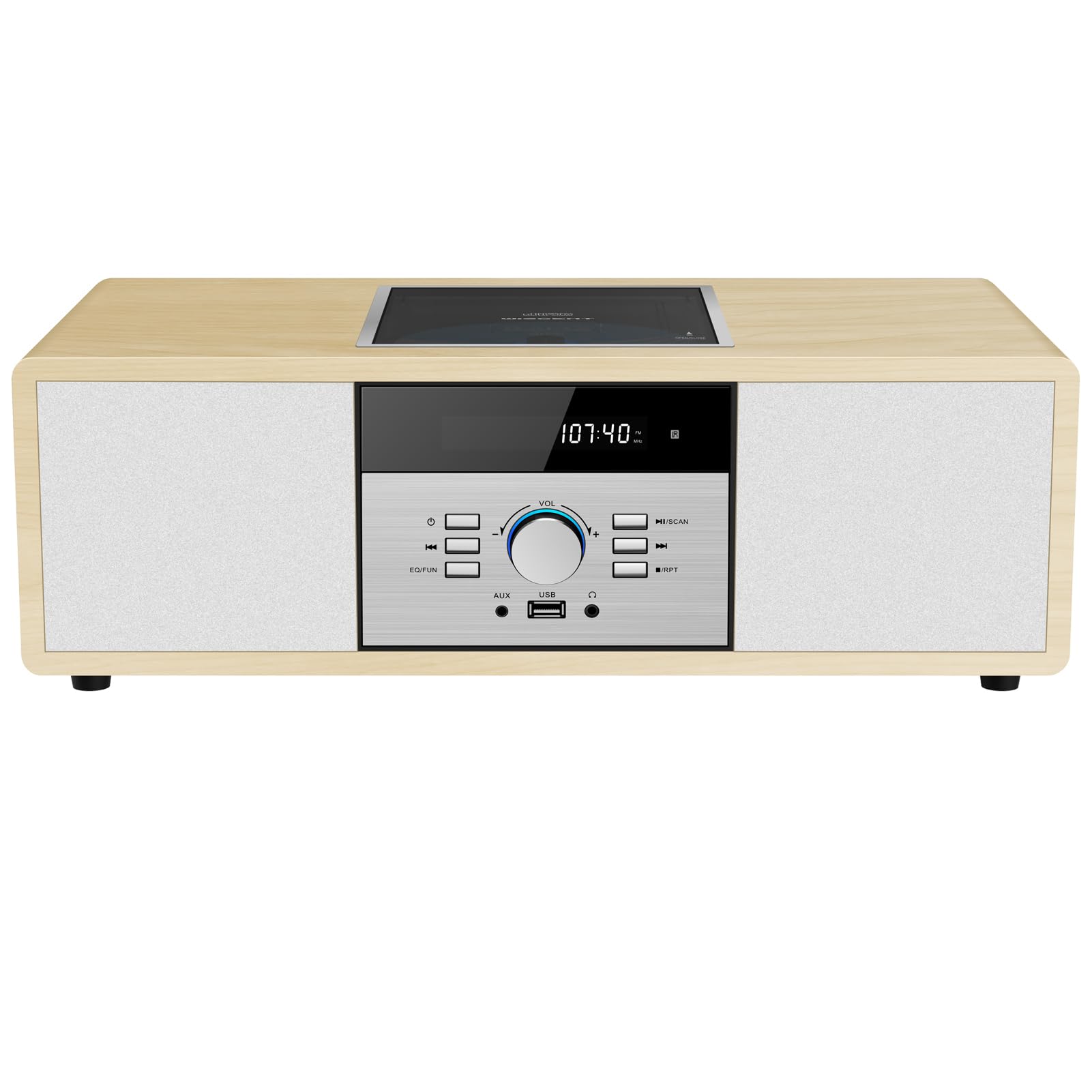 

WISCENT Mini Component Set Component CD Player MP3 Style HiFi Stereo System with AUX Headphone and Compact ONEBODY System for Home Use