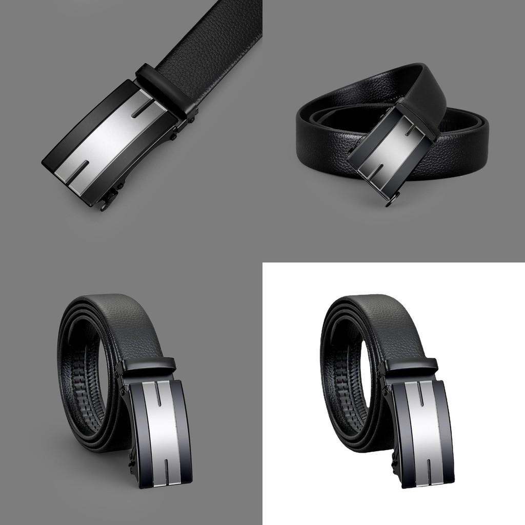Fashionable Men's Automatic Buckle Belt Business Pu Leather Belt 125cm Black