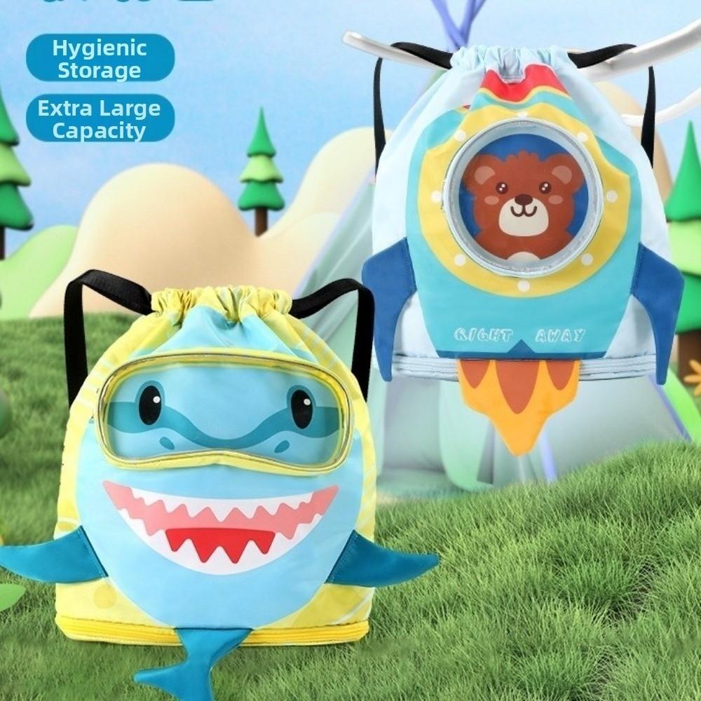Separation Storage Wet Dry Bag Portable Beach Backpack Shark Drawstring Swimming Bag Children Use
