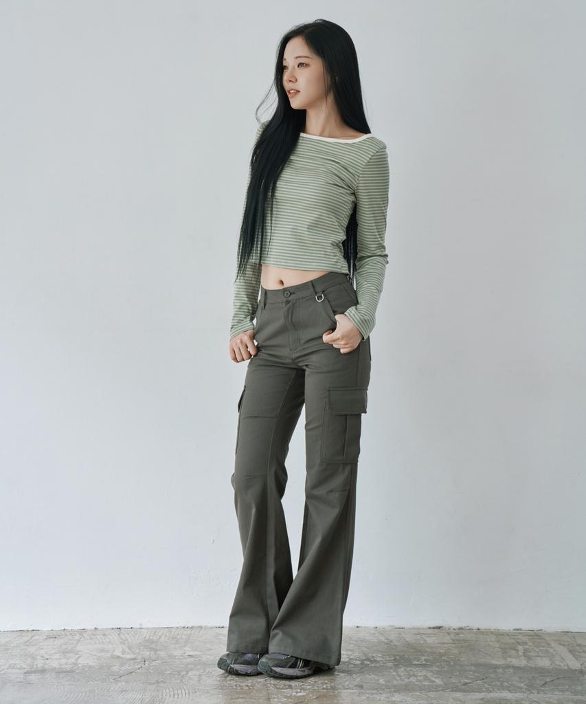 WAARFORWOMAN W1154 D-Ring Cargo Bootcut Pants_Charcoal