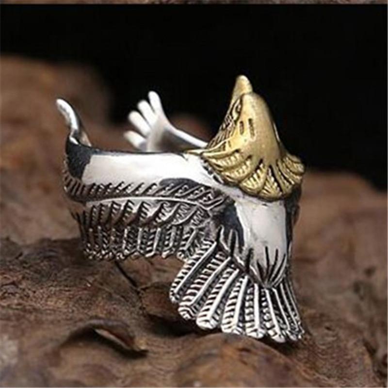 

Buyee 925 Sterling Silver Unique Big Ring Finger Cute Golden Eagle Head Open Ring for Men Women Punk Animal Fine Jewelry Circle 8