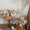 Willow Rattan Bride Flower Basket Picnic Container with Handle Picnic Weaving Basket Hand-Woven Flower Arrangement Basket