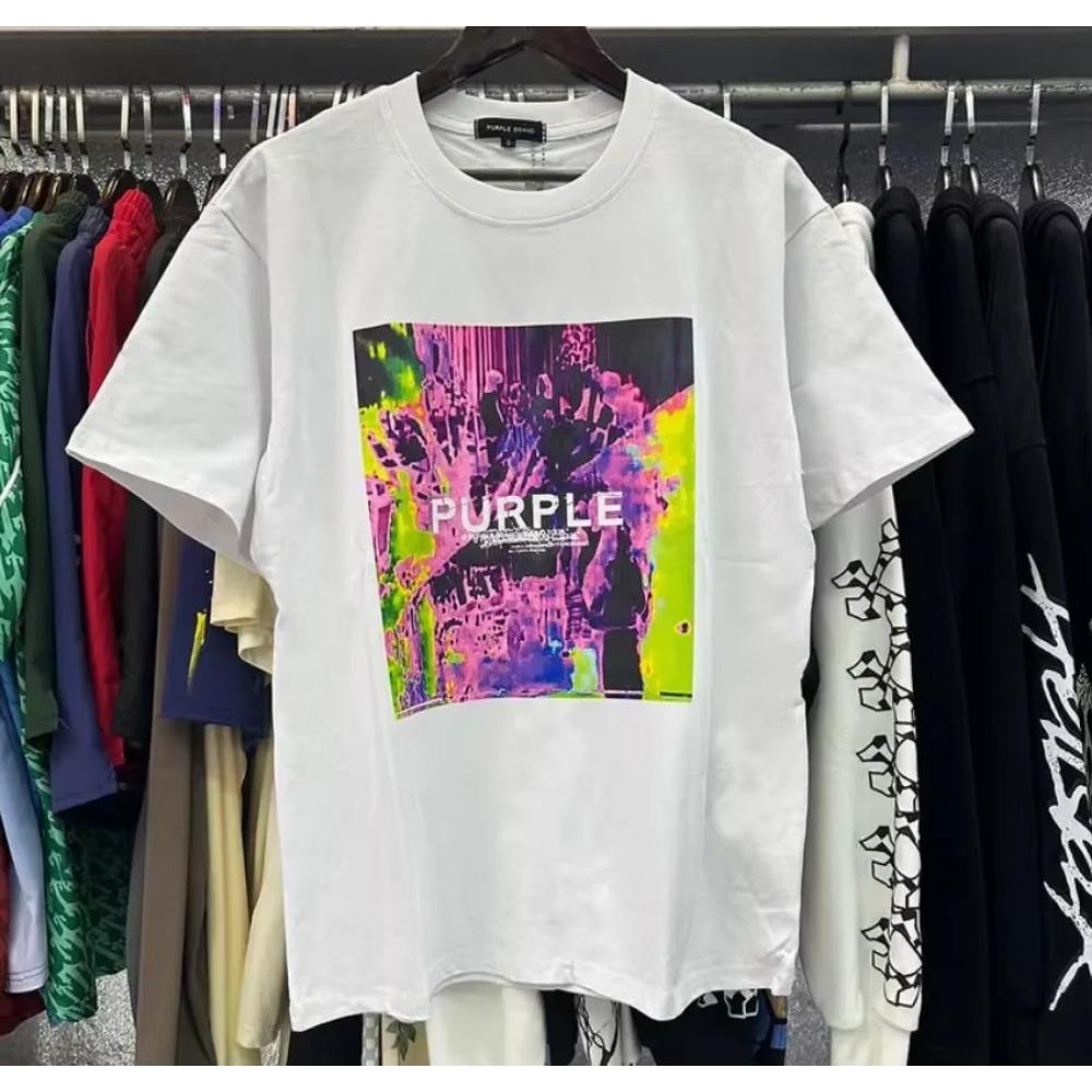 Purple Brand T Shirt Men Women Inset Crewneck Collar Regular Fit Cotton Print Tops US S-XL More Color