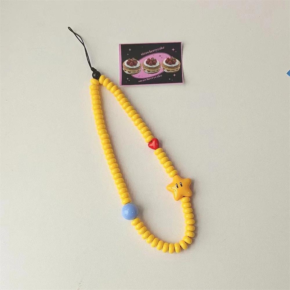 

INS Дофамин Звезда Черный Желтый Бисером Шарм для Телефона Ремешок Подвеска Для iPhone Аксессуары для Камеры Цепочка Шнурок Девушки Подвесная Веревка Plastic