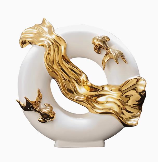 Chinese Koi Fish Attract Wealth Ceramic Accessories Office Cafe Table Sculpture Crafts Home Livingroom Bookshelf Figurines Decor