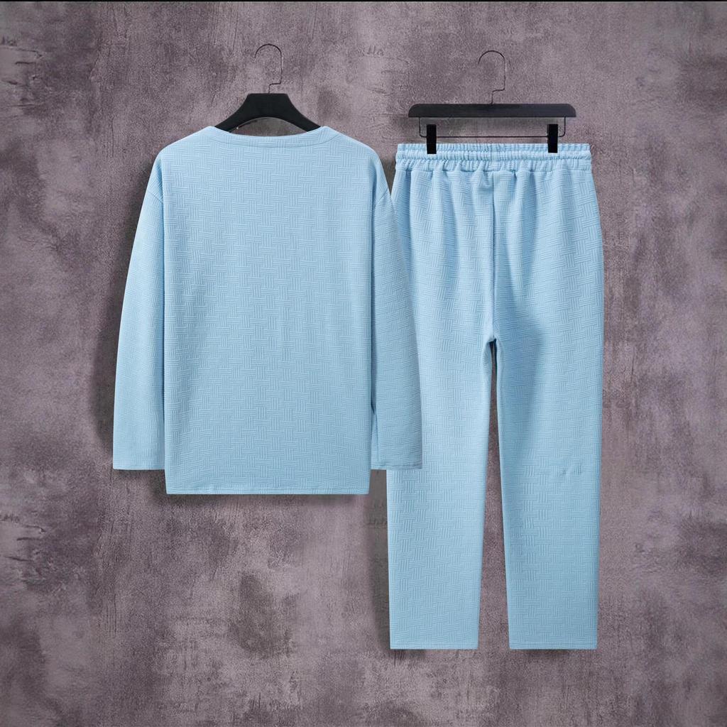 2026 Men's V-neck Casual Sports Suit: Spring/Autumn Loose Long Sleeve & Pants Set