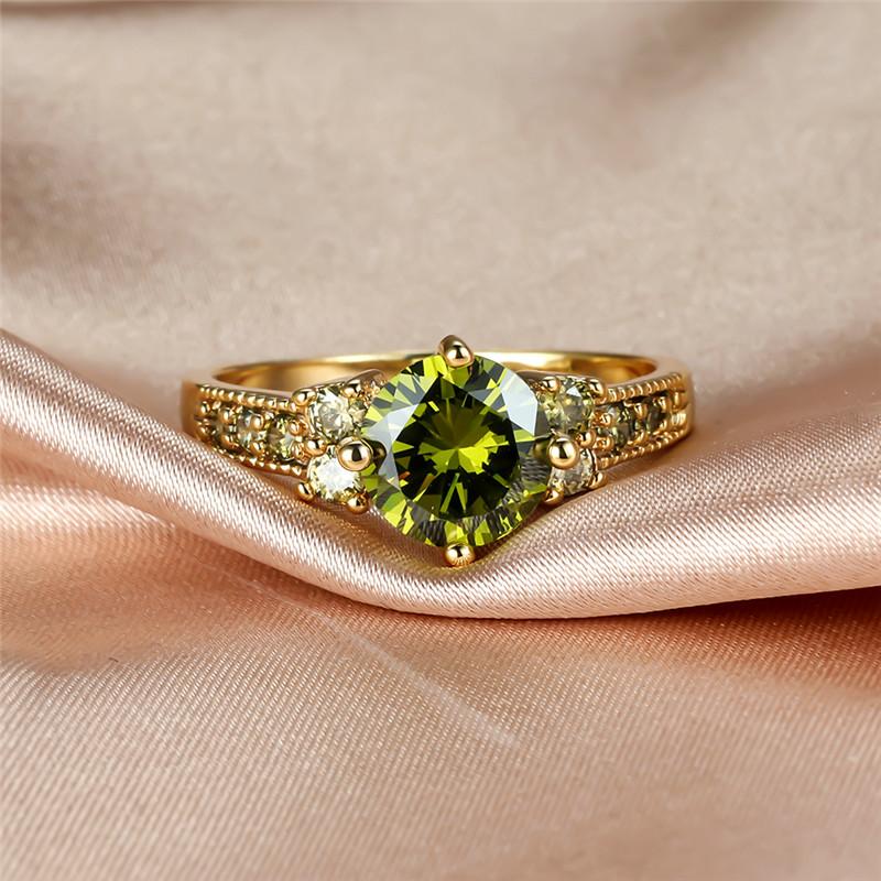 Simple Female Olive Green Crystal  Charm Gold Color Thin Wedding Rings For Women Cute Bride Round Zircon Engagement Ring
