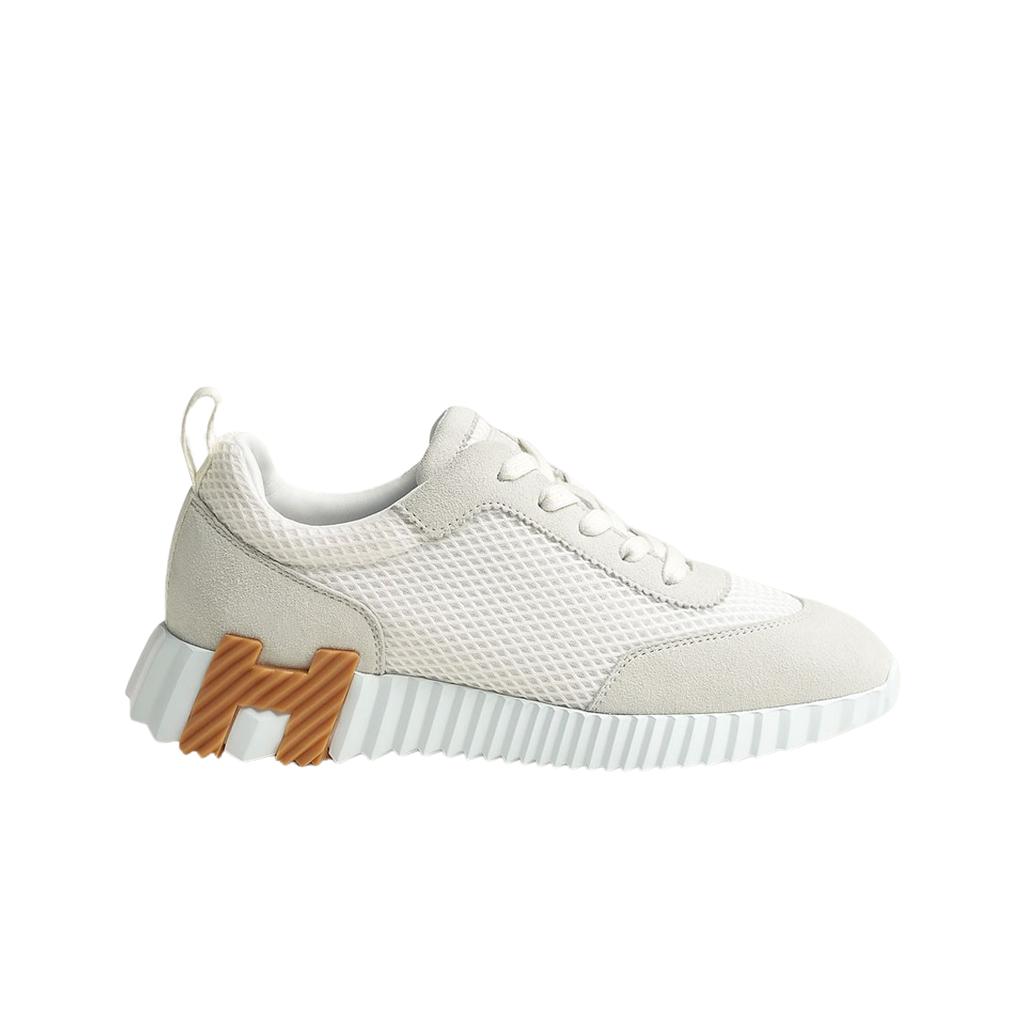 (w) Hermes Bouncing Sneakers Graphic Mesh Suede Goatskin & Blanc