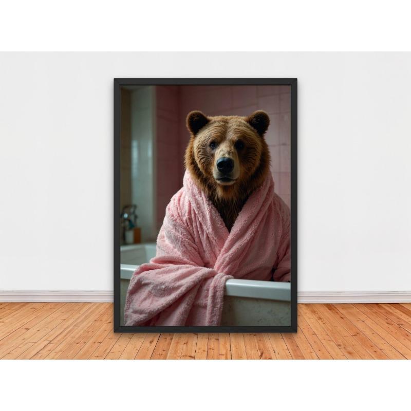 Animal Lion Pink Bathrobe In Bathtub Funny Sloth Panda Wolf Poster Print Wall Art Pictures Canvas Painting Room Home Decor Gift