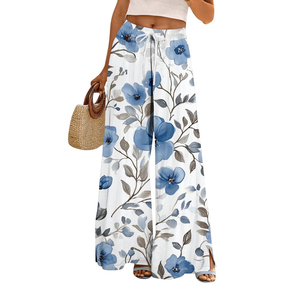 Dámské potištěné kalhoty s širokými nohavicemi s kapsami Vysoký pas Stahovací šňůrka Volné ležérní kalhoty