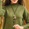 1PC Bronze Flower Long Necklace Square Wood Vintage Necklace Aventurine Crystal Ethnic Handmade Sweater