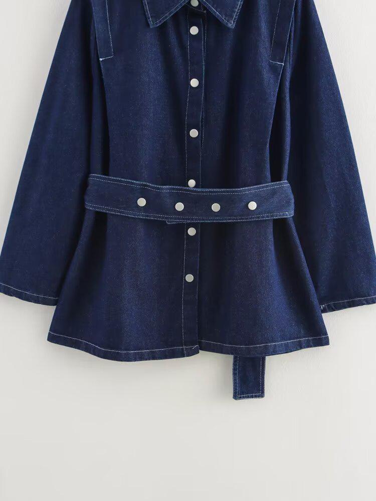 2025 Spring Women's European & American Fashion: Loose Belted Top & High-Waist Long Pants