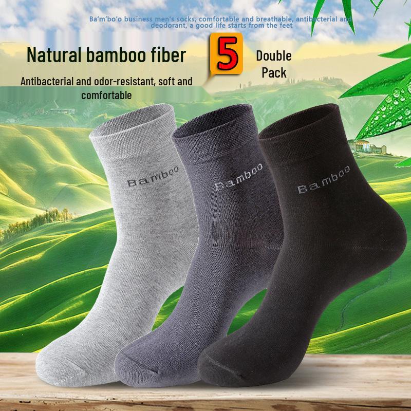 Men's Bamboo Fiber Mid-Calf Socks - Breathable, Sweat-Absorbent, Business Casual for All Seasons.