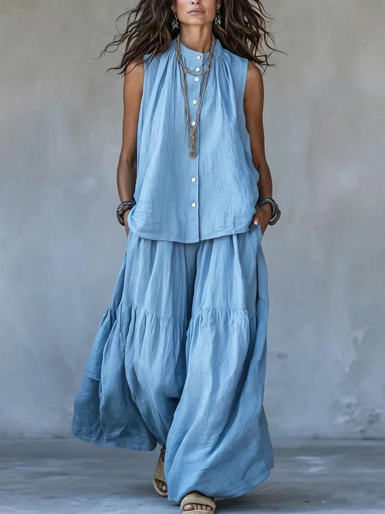 2026 European and American Cross-border New Foreign Trade Women's Clothing Autumn and Summer Solid Color Fashion Casual Loose Loose Pants Two-piece 