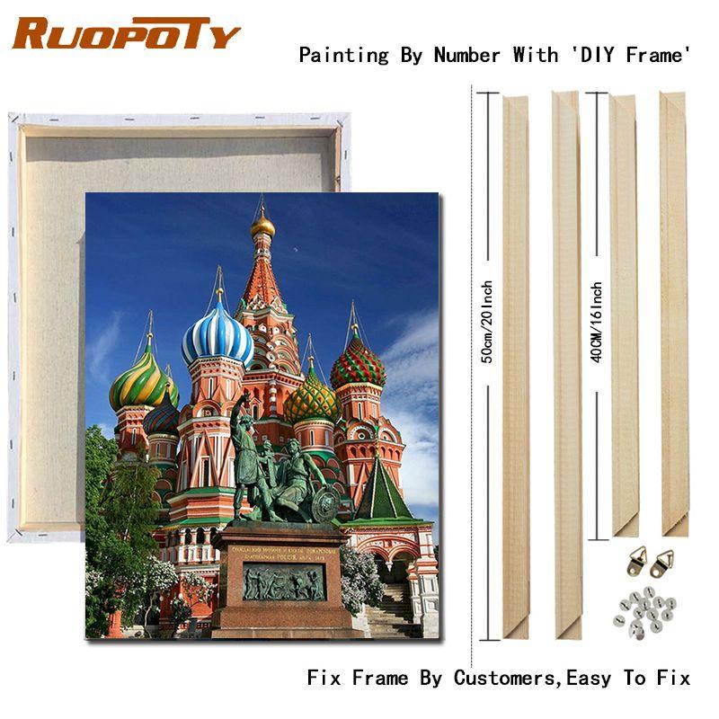 

Ruopoty City Tower DIY картина по номерам акриловая краска по номерам пейзаж настенная живопись на холсте для домашнего декора 40x50 см с рамкой DIY