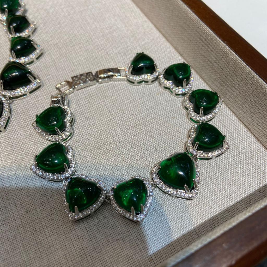 Necklace Bohemian Zircon Emerald Love Stud Earrings Women With Skirt Necklace Bracelet Cover