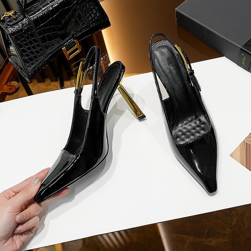 Summer Women's High Heels Pointed Toe Stiletto Fashion Single Shoes With Patent Leather Buckle High Heels