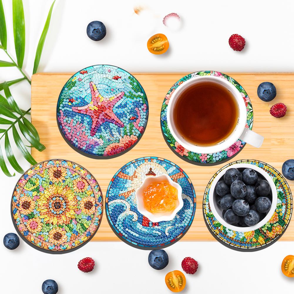 6 Stück DIY Diamantmalerei Untersetzer-Kits mit Halter Diamantmalerei Untersetzer für Anfänger Erwachsene Kunsthandwerk Zubehör