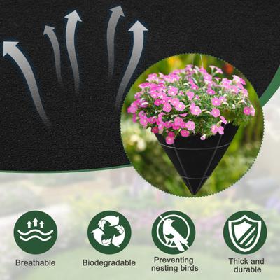 3 Stück kegelförmige Einsätze für Blumenkörbe, Pflanzkorbeinsätze, schwarze Filzeinlagen, Ersatz-Pflanzgefäßeinlagen für hängende Blumenkörbe im Freien