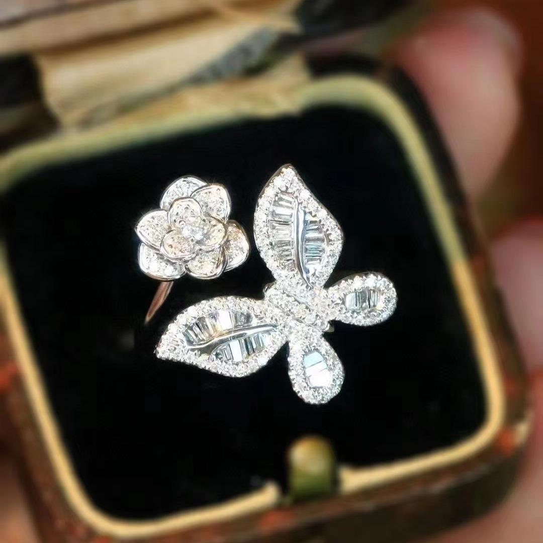 

925 Silver Exquisite White Zircon Fantasy Double Butterfly Ring Feminine Party Birthday Wedding BFF Gift resizable білий