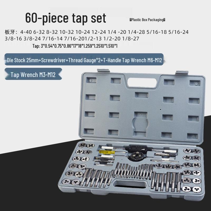 Manual Tap and Die Set: Tapping Drill Bits & Wrench Kit M3-M30