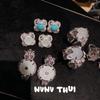 Jewelry, Handmade Wheat Ear Water Drop Gem Earrings, Banquet Haute Couture Glazed Flower Ball Snowflake Zircon Brooch Set