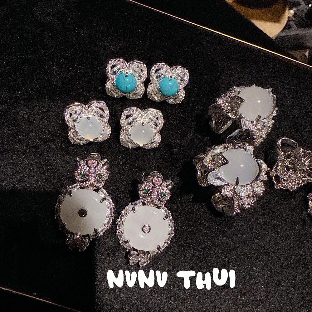 Jewelry, Handmade Wheat Ear Water Drop Gem Earrings, Banquet Haute Couture Glazed Flower Ball Snowflake Zircon Brooch Set