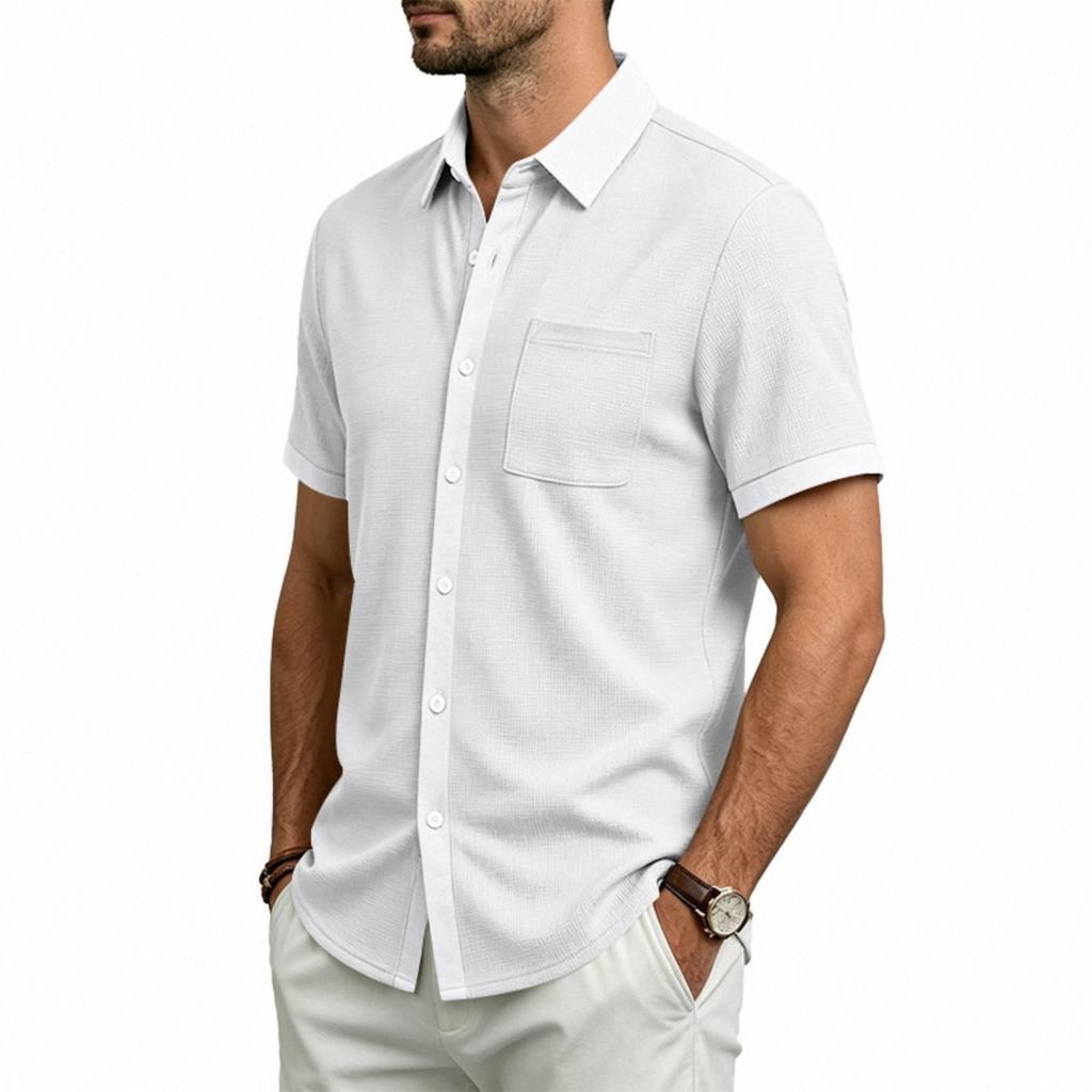 Men's Short Sleeve Quick Dry Outdoor Collared Shirt with Chest Pocket and Button Down Front for Casual Wear