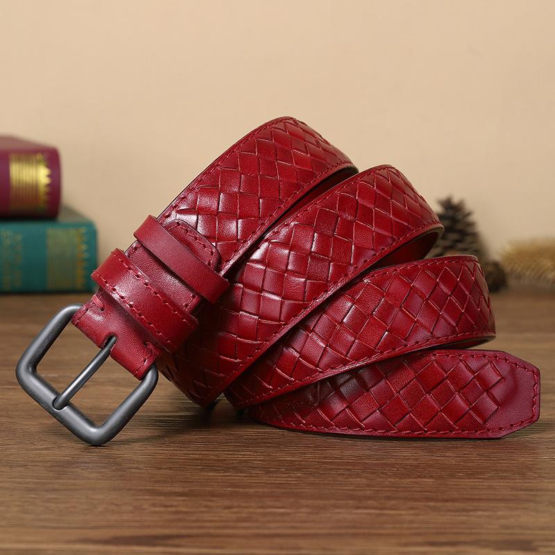 Genuine Belt Young Men'S Leather Woven Pin Buckle Belt First Layer Cowhide Handmade Woven Couple Versatile Belt