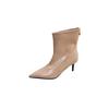 Autumn and winter new pointed-toed high-heeled European and American temperament women's splicing patent leather short boots fashion boots