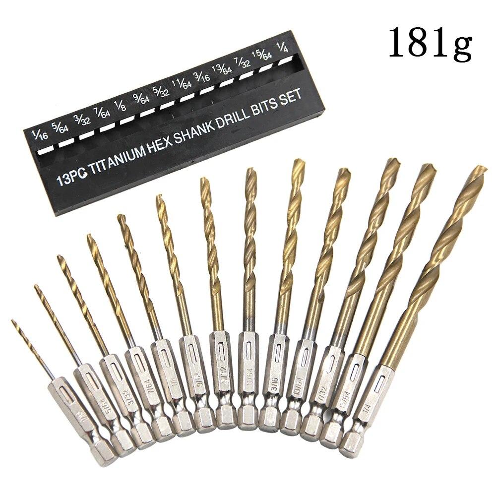 

Набор из 13 титановых спиральных сверл с шестигранной ручкой британской системы 1/16-1/4, отвертка, электрическая дрель, набор инструментов для сверления Hexagonal