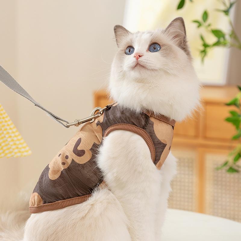 Mesh breathable cute bear cat vest can be pulled into cat kitten summer thin two-legged pet cat clothes